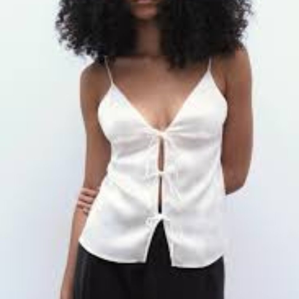 White ZARA satin bow top